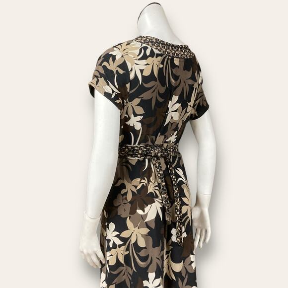 Brown Floral Print Empire Waist V-neck Stretchy Maxi Dress Medium - Picture 7 of 7
